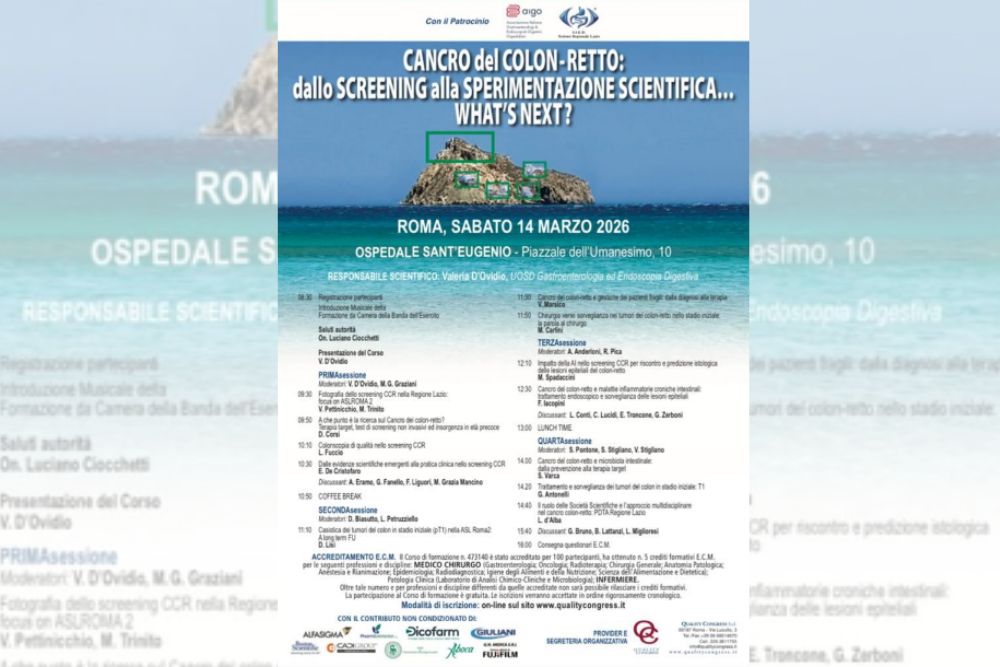 Incontro al Sant'Eugenio di Roma il 14 marzo sul cancro al colon-retto